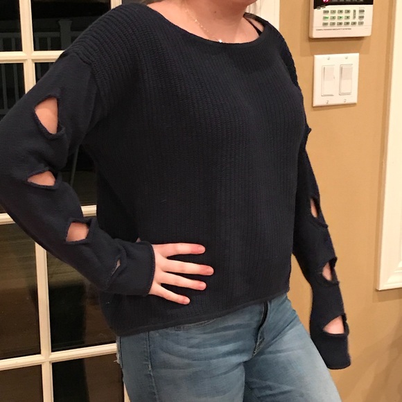 Ya Sweaters - Ya navy  sweater with cut outs on the sleeve!